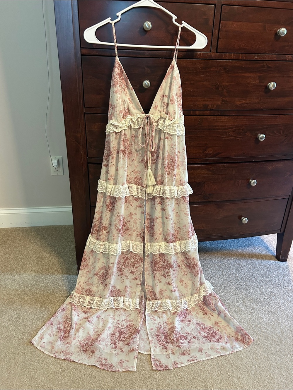 NWT Altar'd State Floral Front Tie Lace Maxi Top Kimono